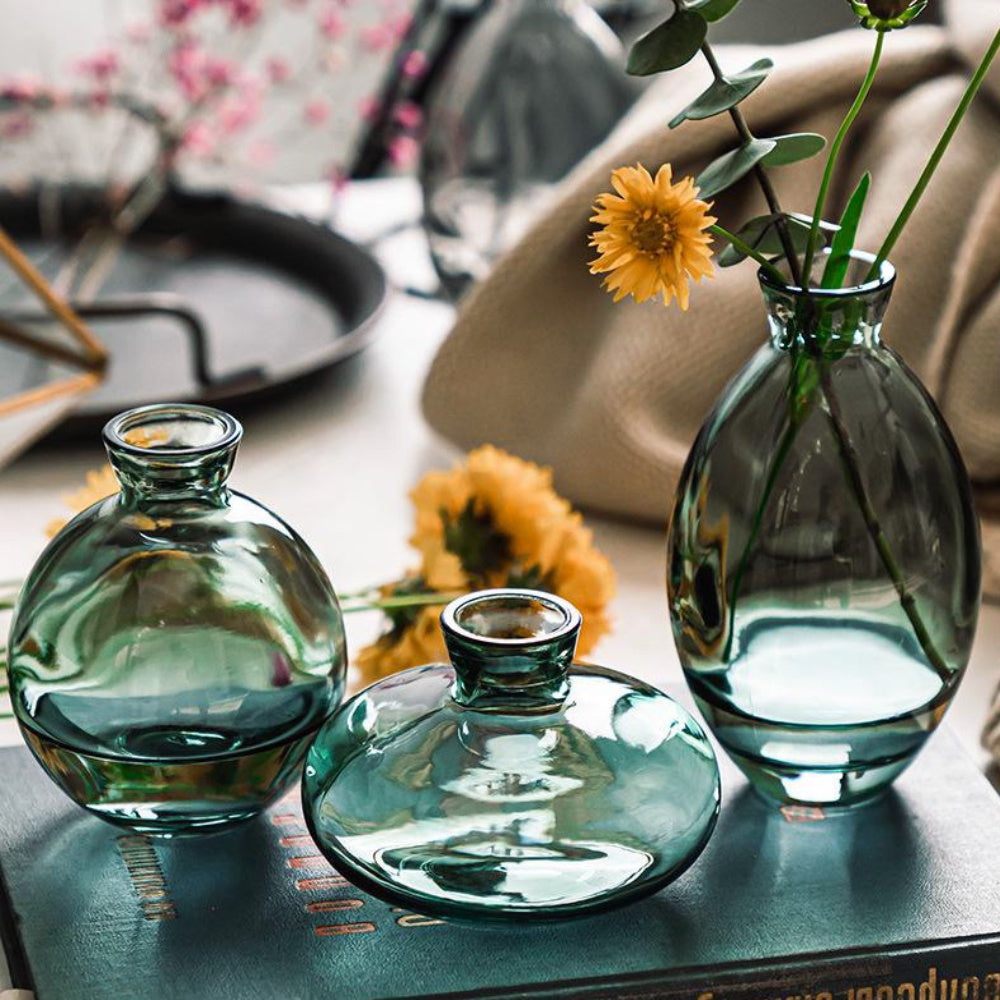 Set of 3 Green Glass Bud Vases FB-103