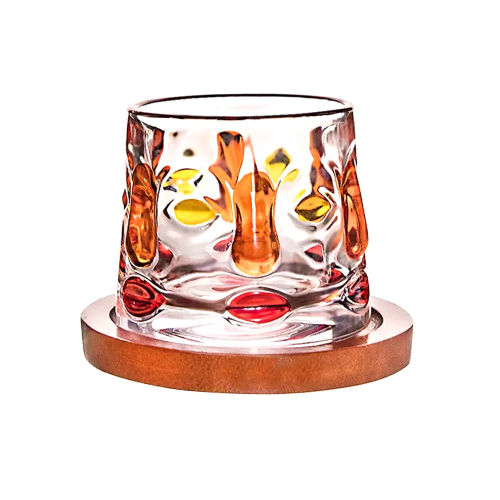 Colorful Glass with Wooden Saucer  FB-106-A
