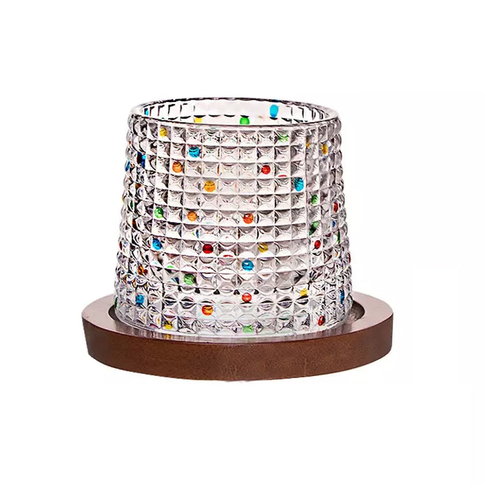 Colorful Glass with Wooden Saucer  FB-106-B