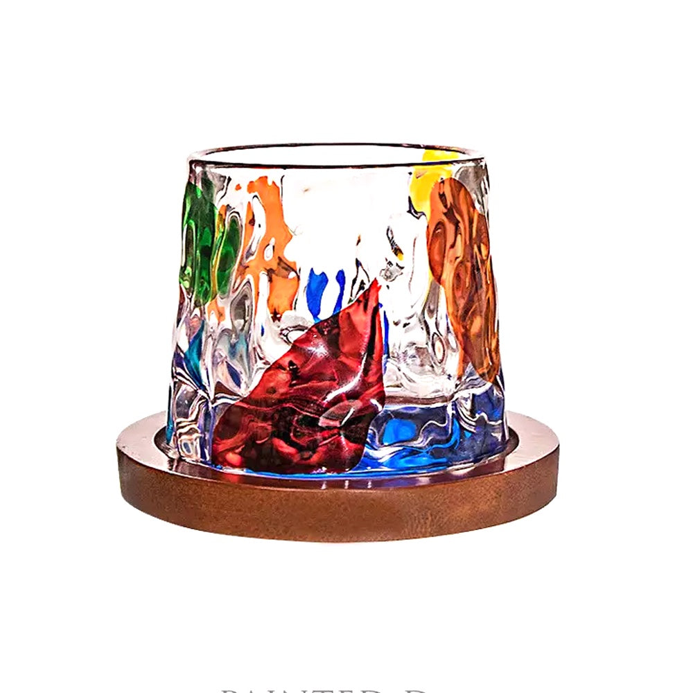 Colorful Glass with Wooden Saucer FB-106-D