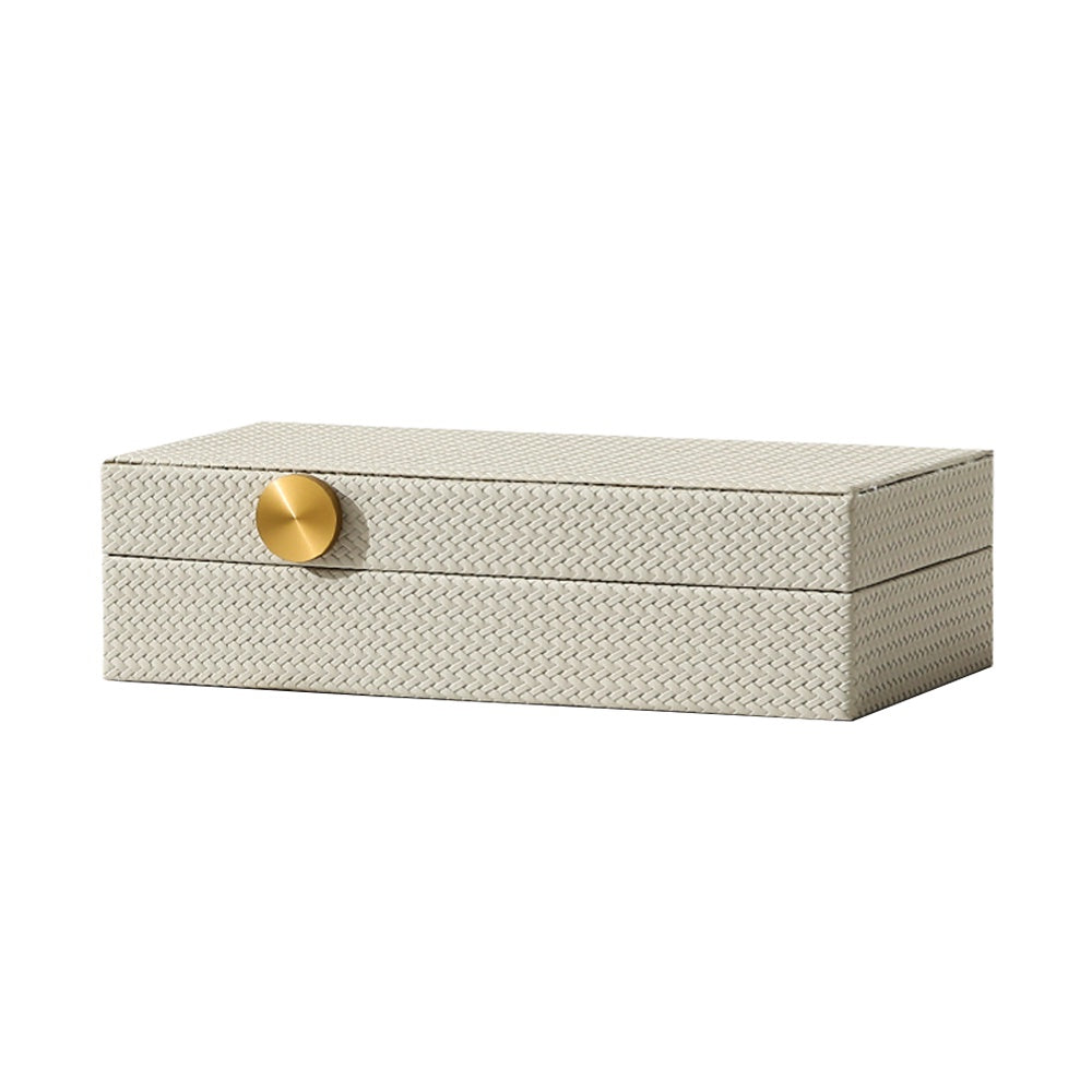 Beige Faux Leather Box with Gold Metal Detail - Large FB-PG2120A