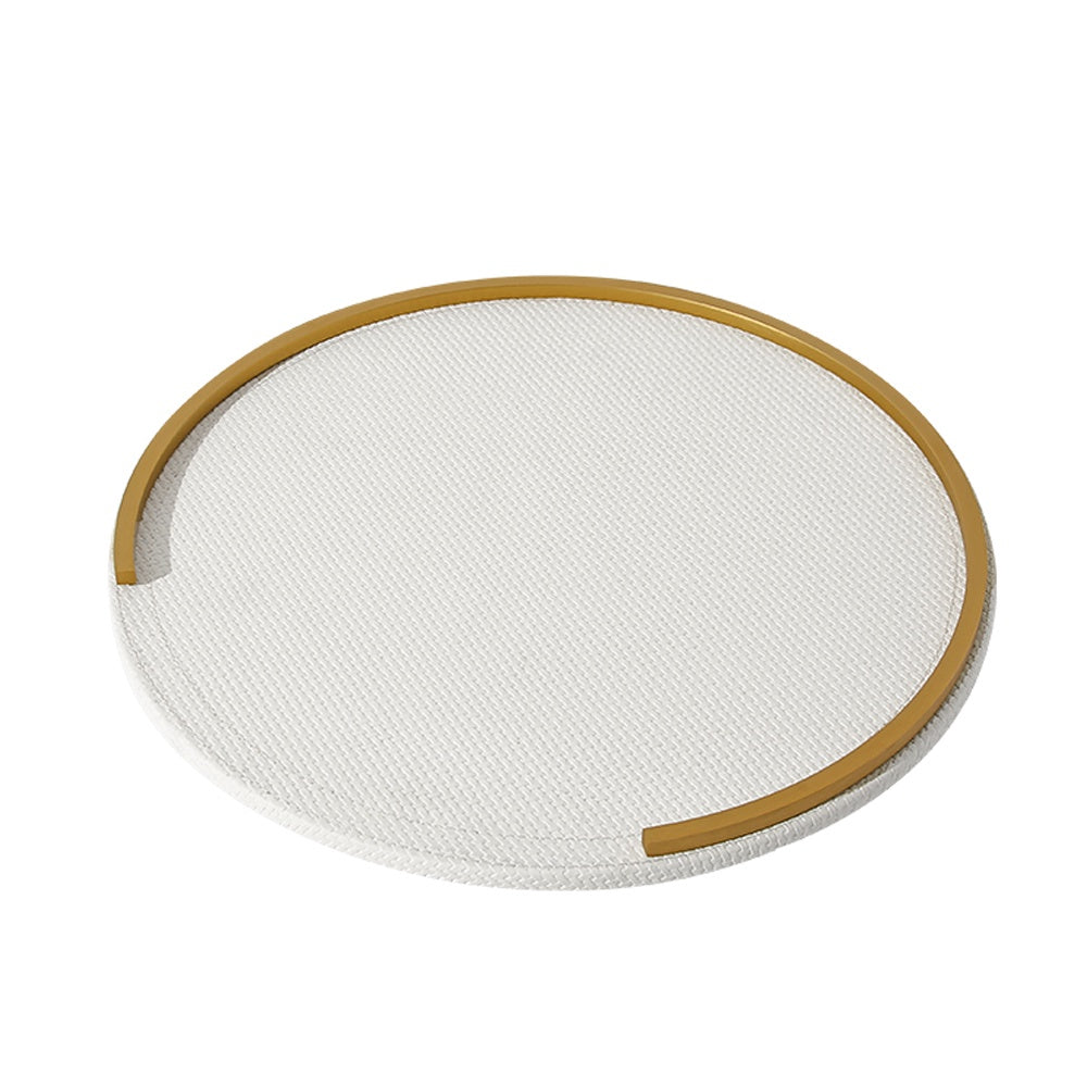 Ivory Faux Leather Tray with Gold Metal Detail FB-PG2146B
