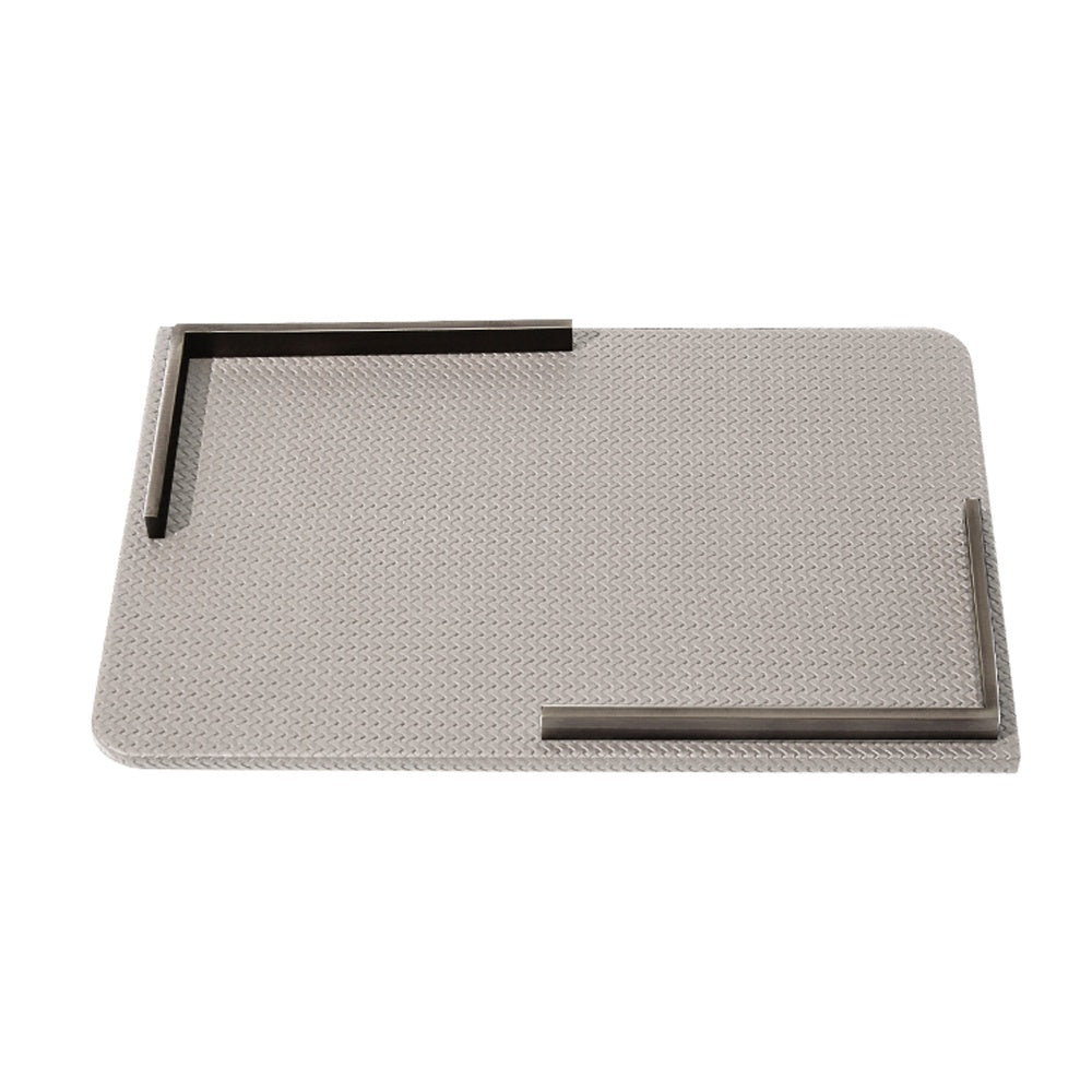 Pale Grey Faux Leather Tray with Silver Metal Detail FB-PG2148A