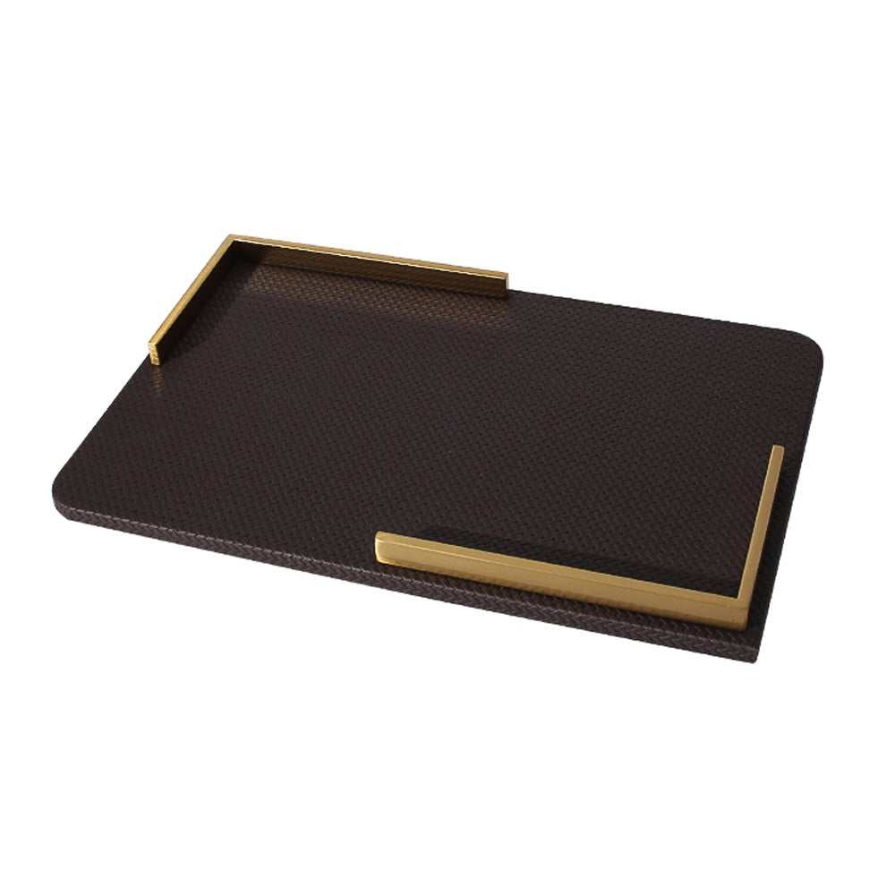 Dark Brown Faux Leather Tray with Gold Metal Detail FB-PG2148B
