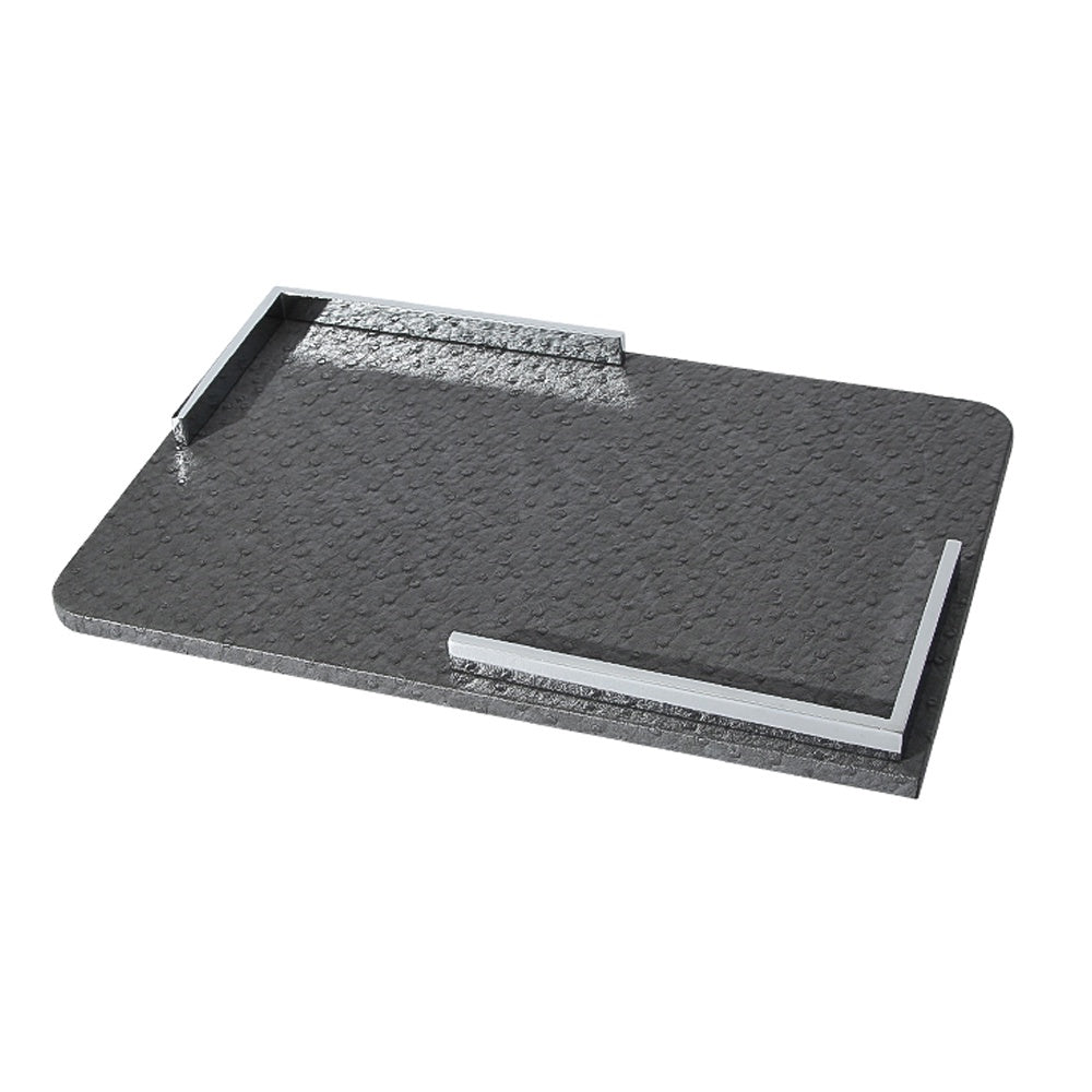 Dark Grey Faux Leather Tray with Silver Metal Detail FB-PG2149B