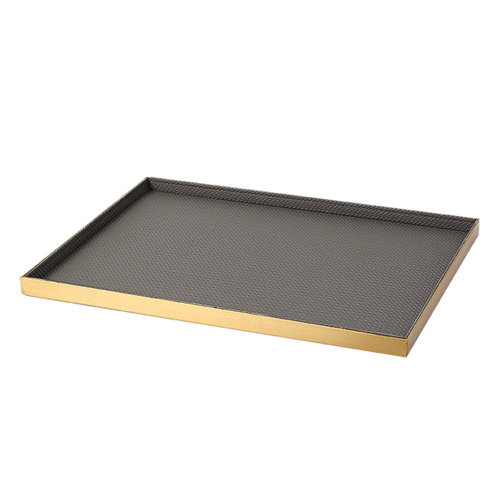 Dark Grey Faux Leather Tray with Gold Metal Detail FB-PG2150A