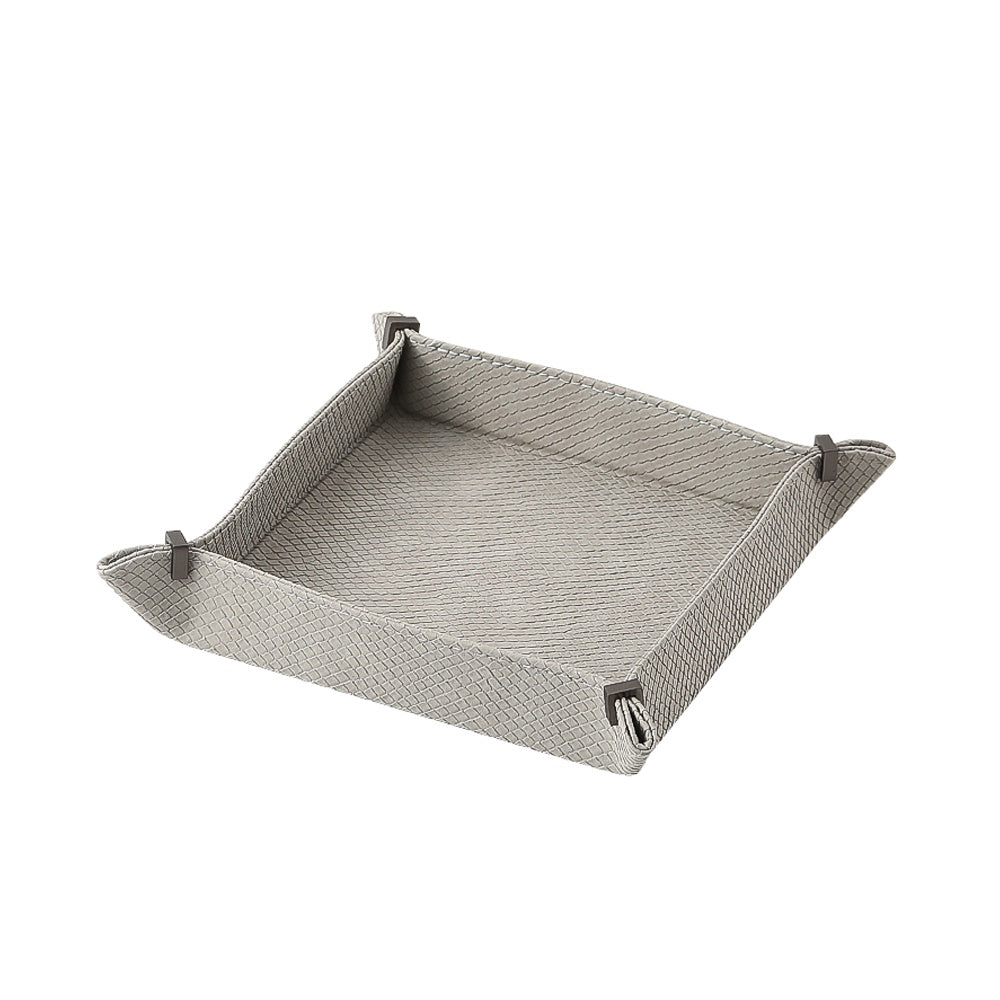 Light Grey Square Leather Tray with Metal Detail - Large FB-PG2201A