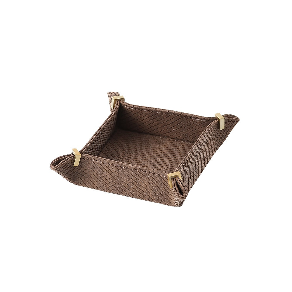 Coffee Grey Square Leather Tray with Metal Detail - Small FB-PG2203B