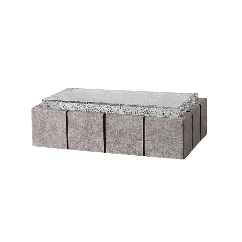 Grey Leather Box with Crystal Lid - Large FB-PG2205A