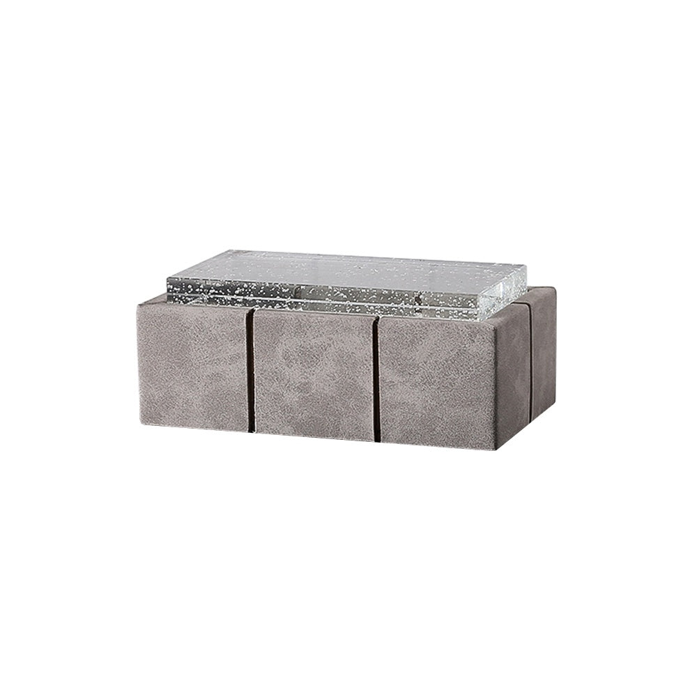 Grey Leather Box with Crystal Lid - Medium FB-PG2205B