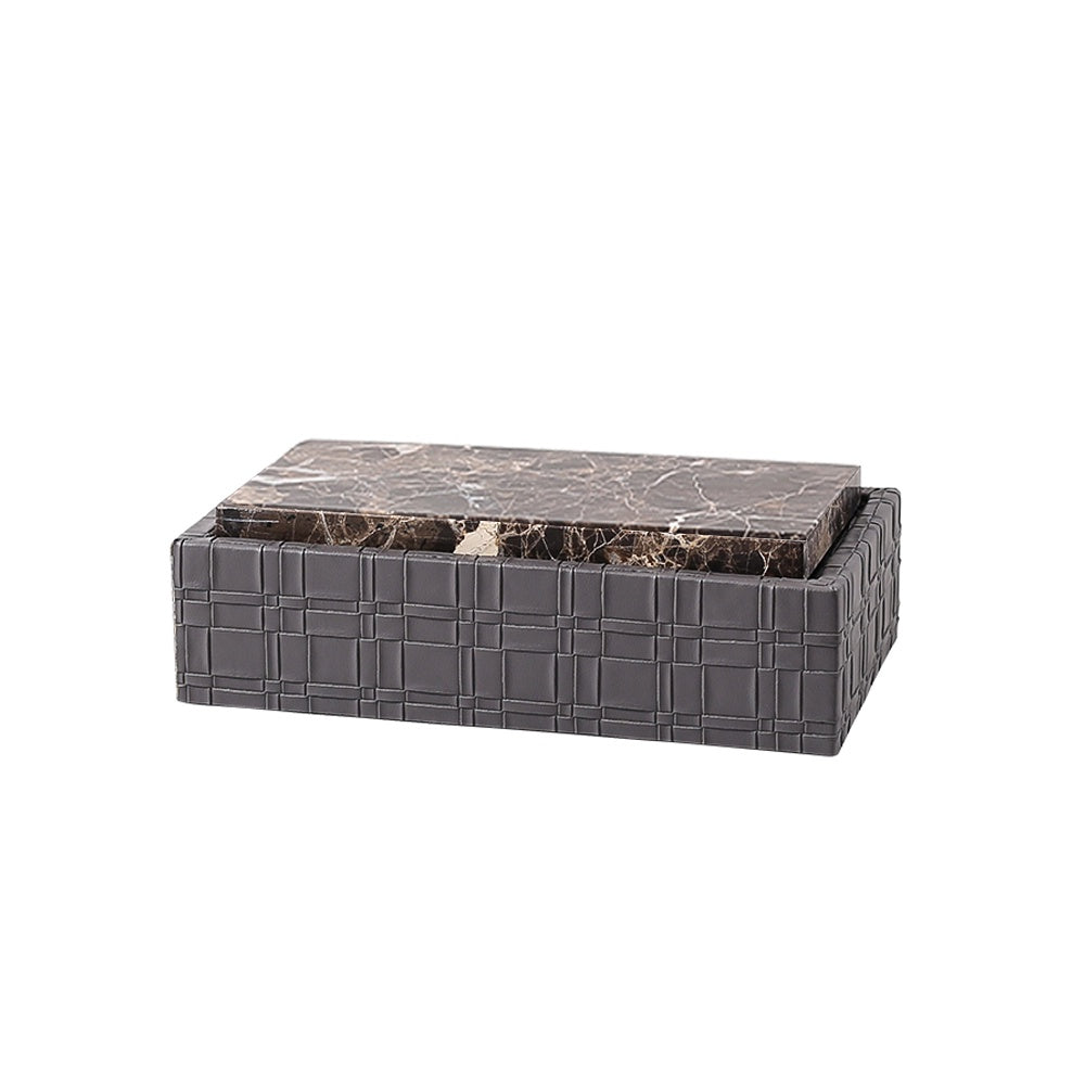 Dark Grey Textured Leather Box with Marble Lid - Large FB-PG2207A