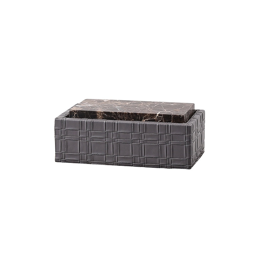 Dark Grey Textured Leather Box with Marble Lid - Medium FB-PG2207B