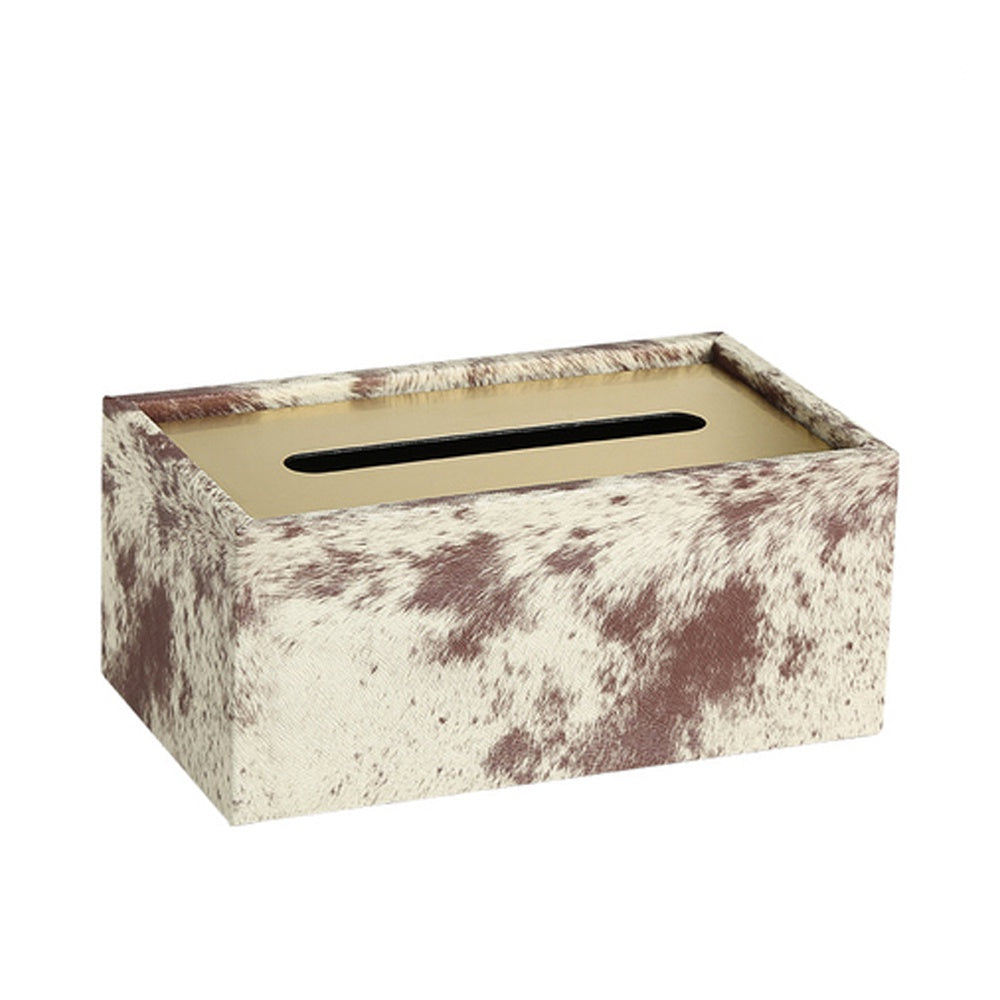 Faux Hair on Hide Tissue Box Holder with Metal Detail FB-PG23001A