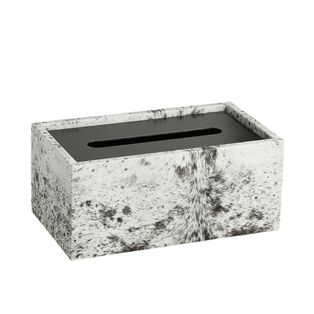 Faux Hair on Hide Tissue Box Holder with Metal Detail FB-PG23001B