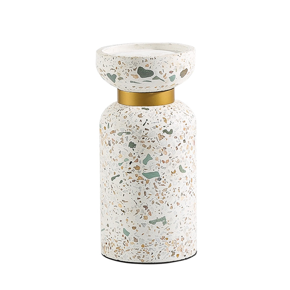 White Terrazzo Candleholder with Metal Detail - Large FB-T2219A