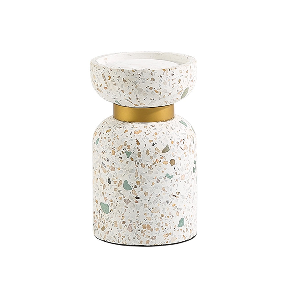 White Terrazzo Candleholder with Metal Detail - Medium FB-T2219B