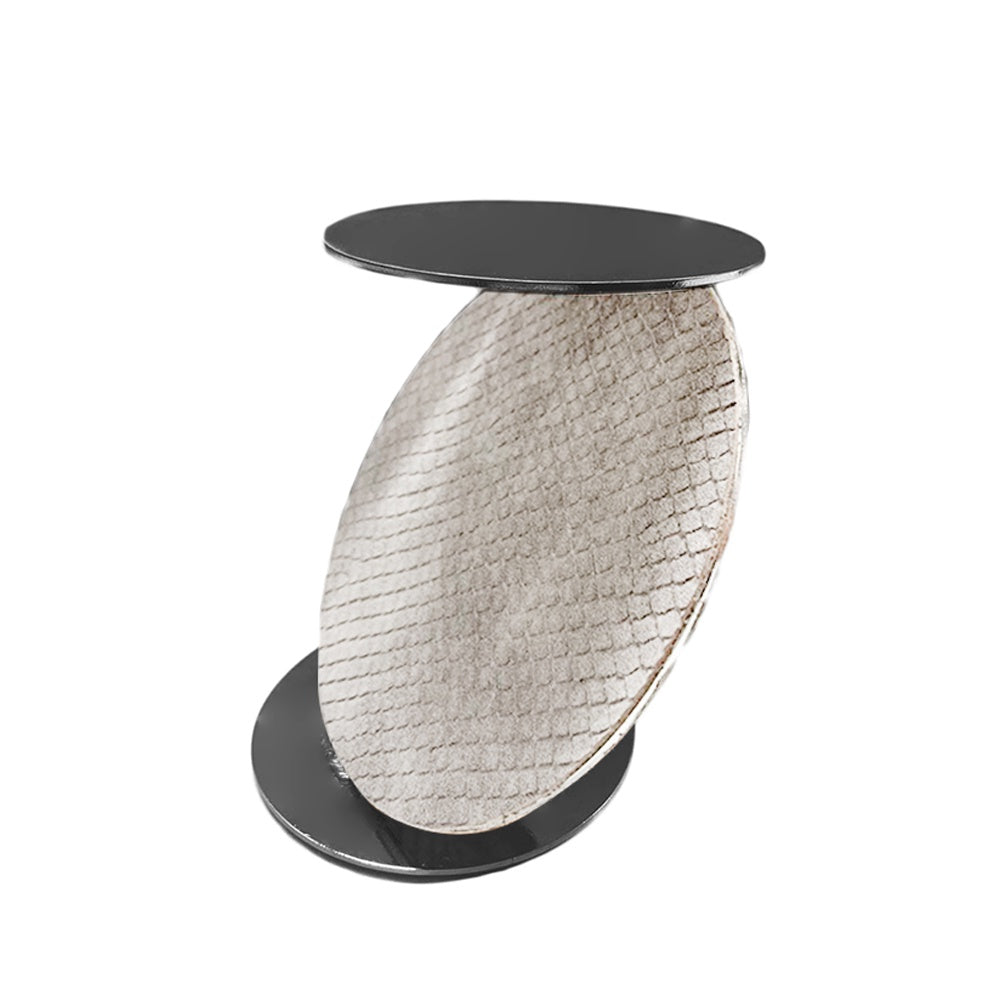 Ivory & Black Leather Candle Holder with Metal Detail - Tall FB-W22013A