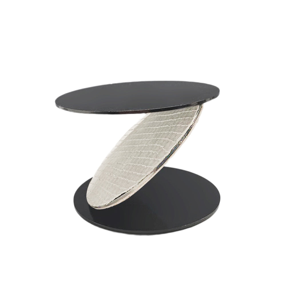 Ivory & Black Leather Candle Holder with Metal Detail - Short FB-W22013B