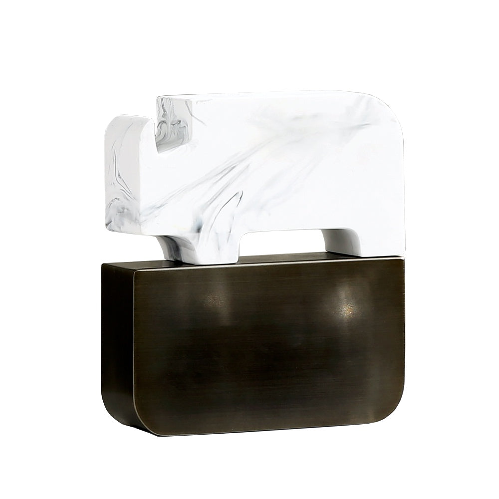White Resin  Rhino with Black Metal Base FB-W23006A