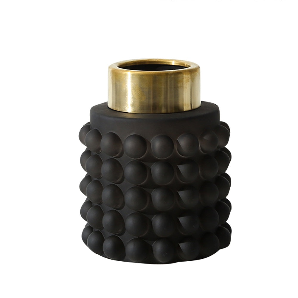 Black Glass Vase with Brass Detail - Wide FB-ZS2140B