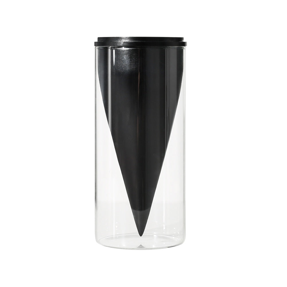 Black Wood & Clear Glass Cylindrical Vase with Cone Detail FB-ZS2220A