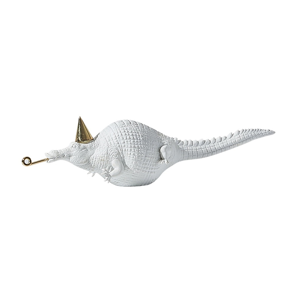 White Resin & Metal Party Alligator Sculpture FC-SZ2151B