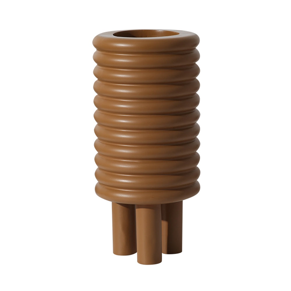 Brown Ribbed Resin Vase with Feet FC-SZ2174B