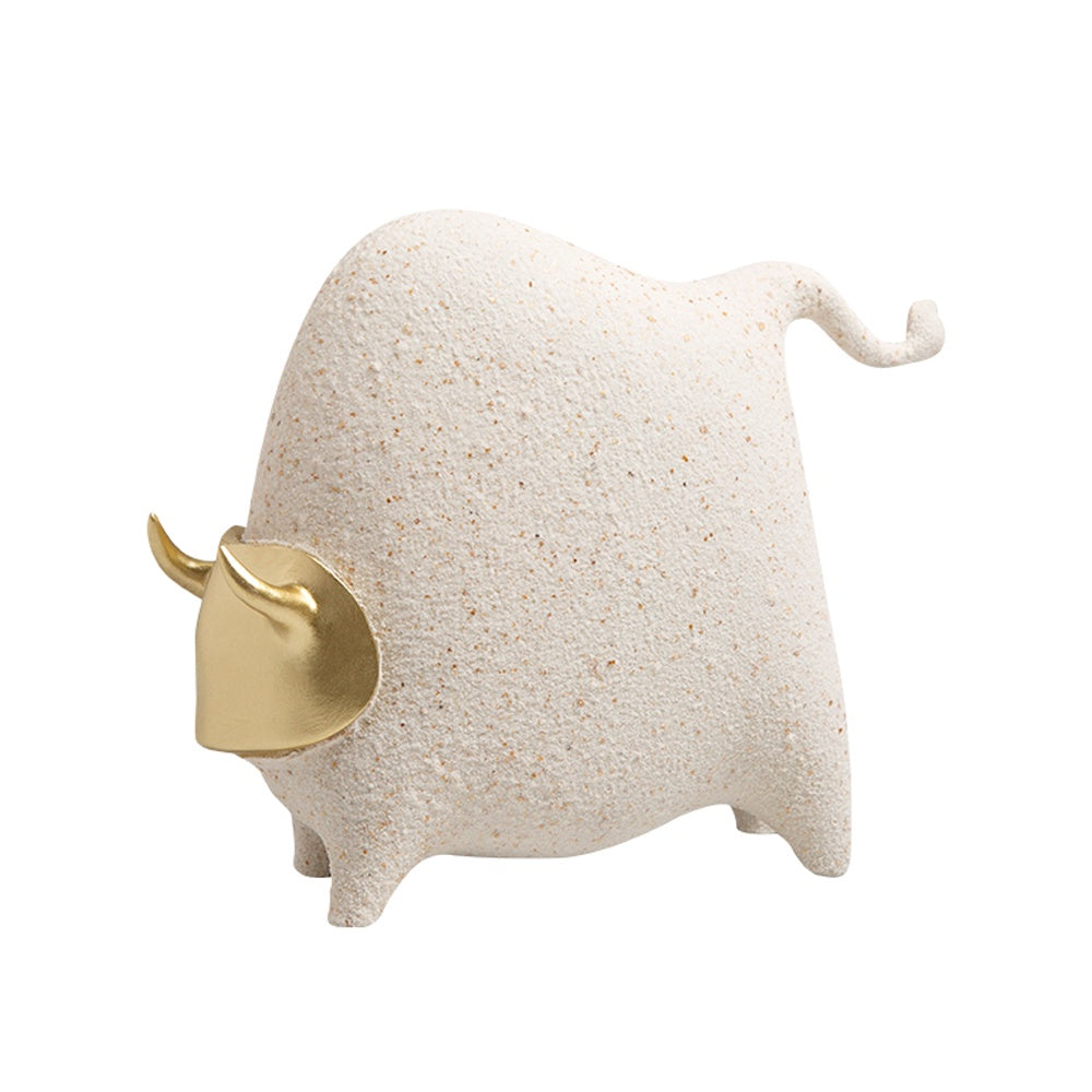 White & Gold Bull Sculpture - Large FC-SZ23021A