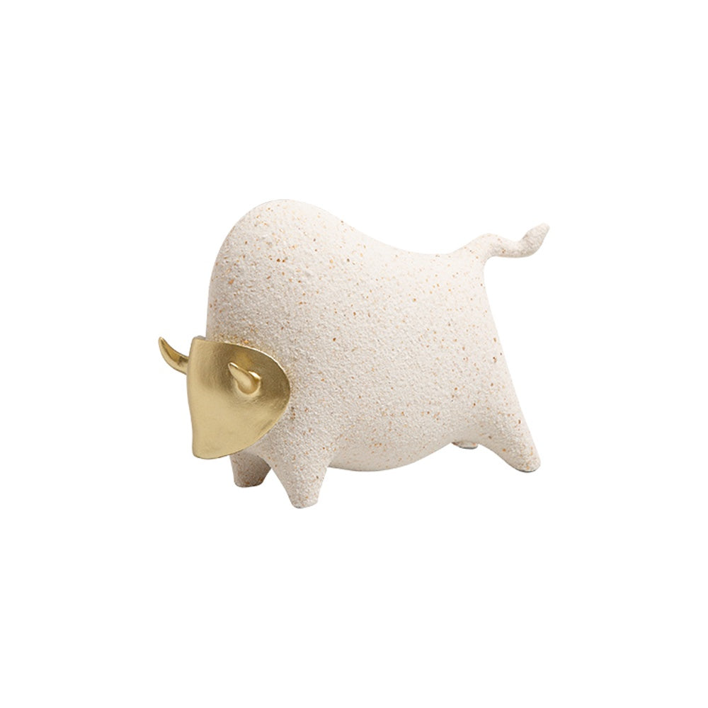 White & Gold Bull Sculpture - Small FC-SZ23021B