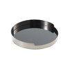 Black Glass Tray with Silver Metal Detail - Round FC-W22008