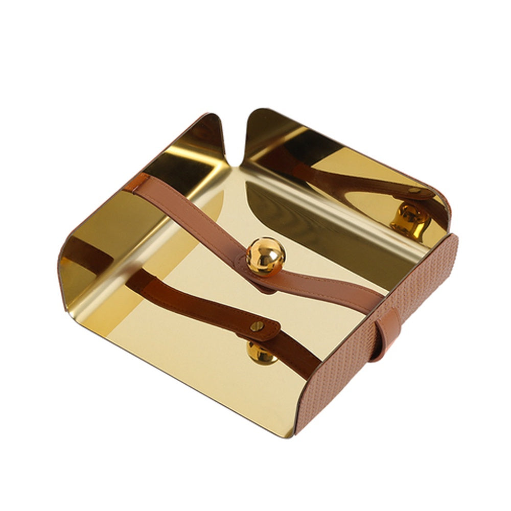 Silver Metal Paper Napkin Holder with Faux Leather Detail FC-W23003B