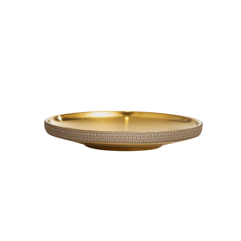 Gold Stainless Steel & Leather Decorative Platter - Medium FC-W23010B