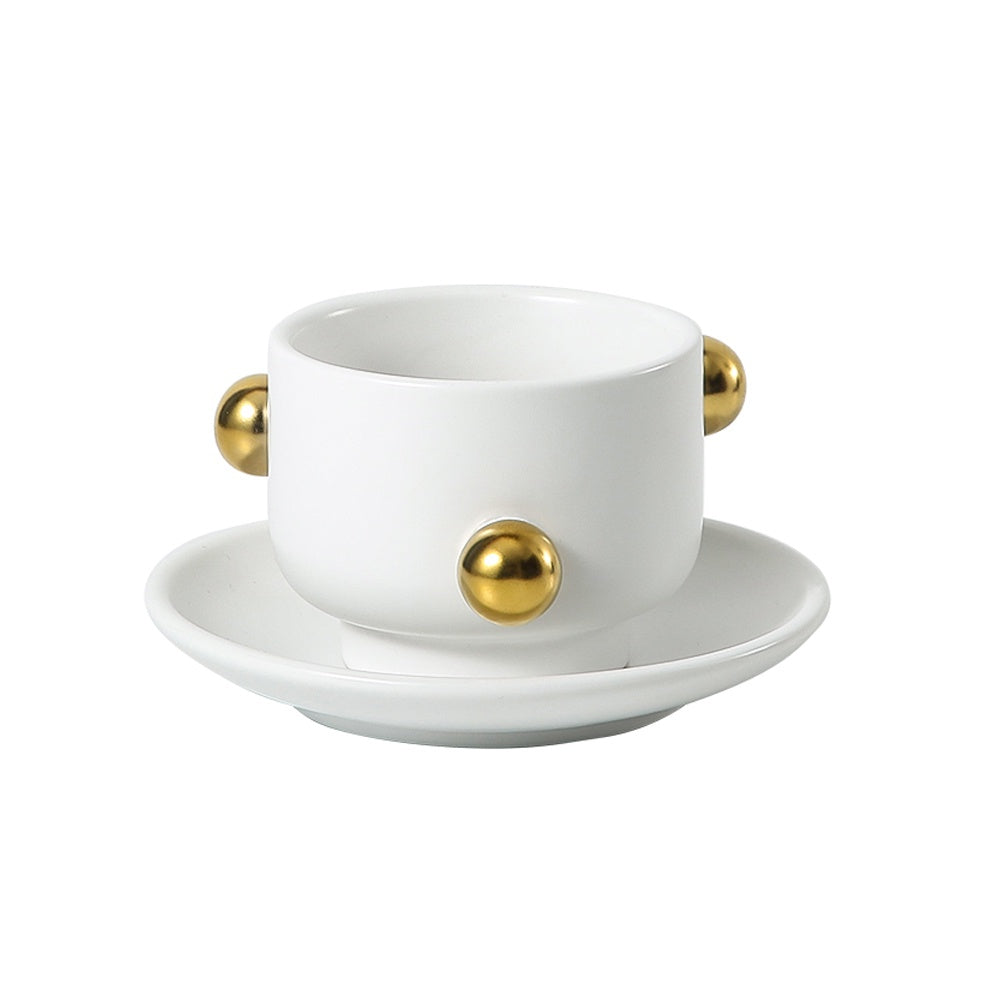Bead Cup & Saucer - White & Gold FD-D22007A