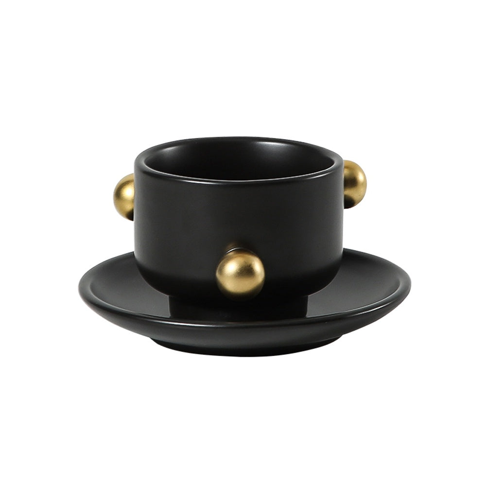 Bead Cup & Saucer - Black & Gold FD-D22007B