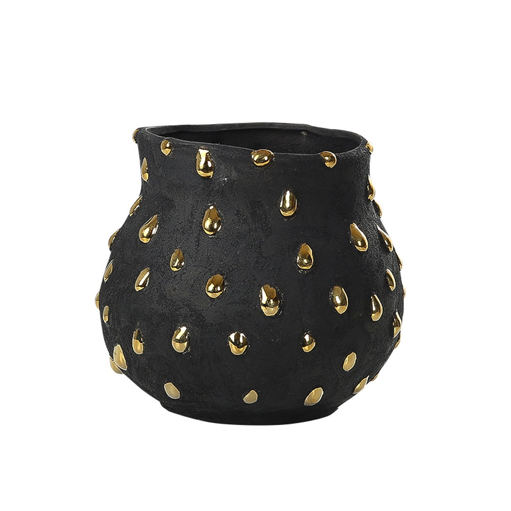 Black Ceramic Vase with Gold Detail FD-D22074