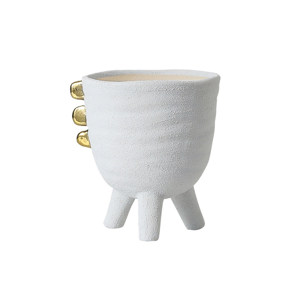 White Ceramic Vase with Legs and Gold Detail - Large FD-D22078B