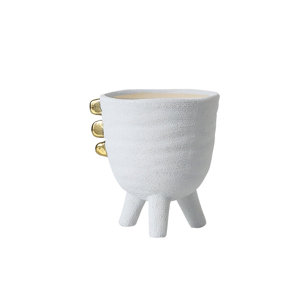 White Ceramic Vase with Legs and Gold Detail - Medium FD-D22078C