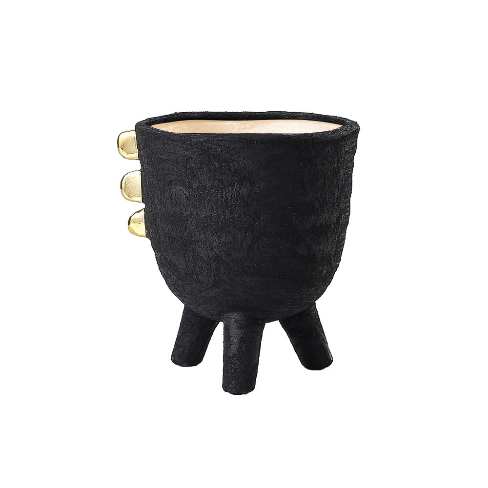 Black Ceramic Vase with Legs and Gold Detail - Large FD-D22079B