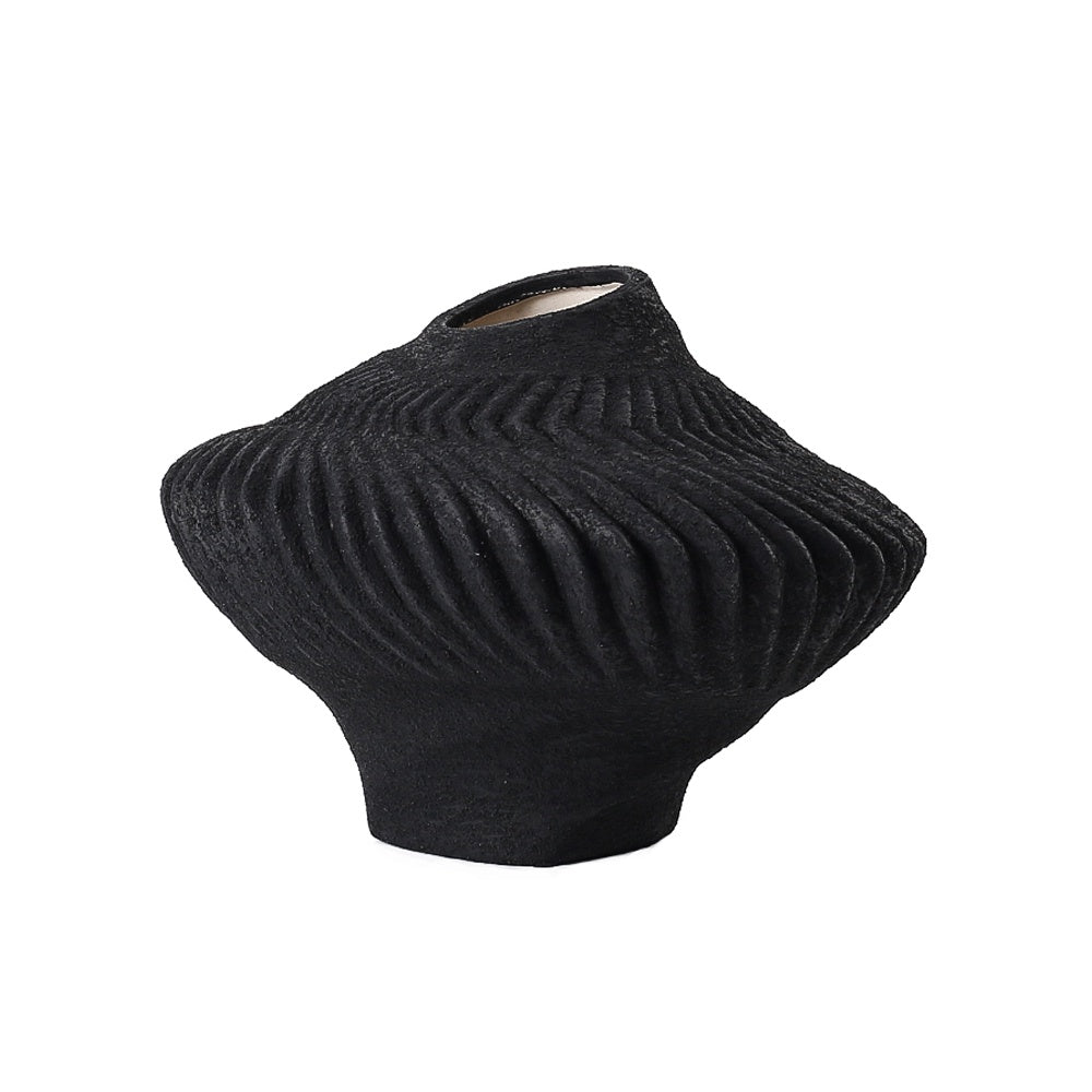 Black Ceramic Spiral Pleated Vase FD-D22089