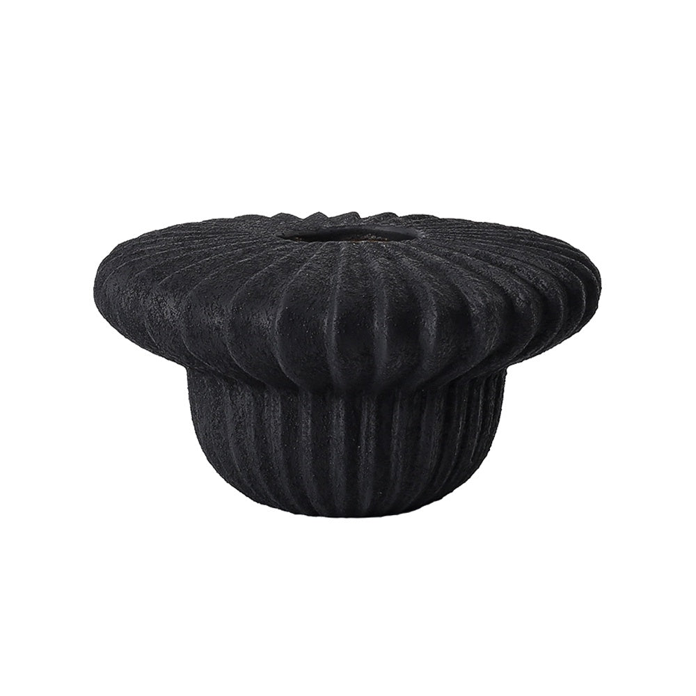 Black Ceramic Round Pleated Vase FD-D22090