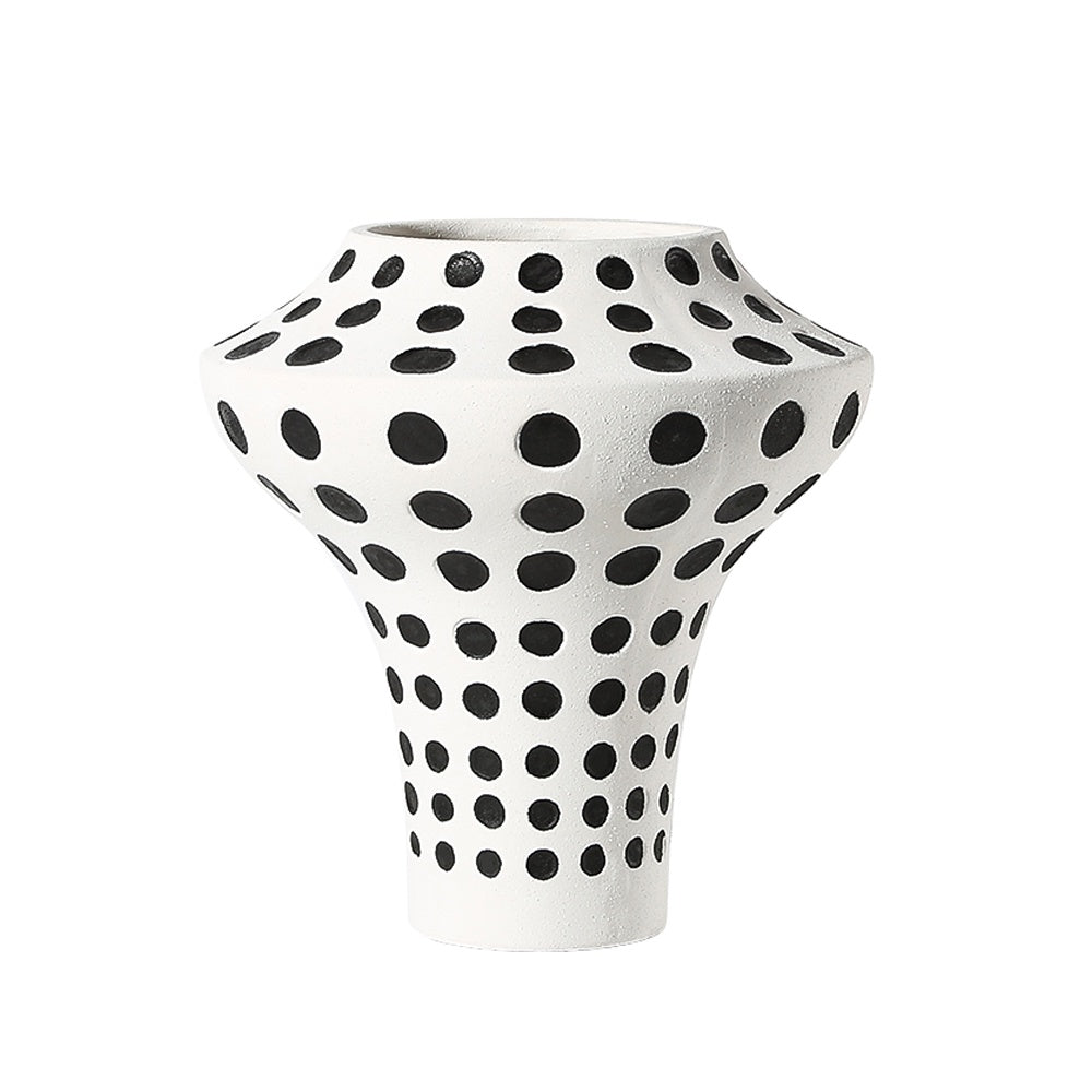 Black & White Ceramic Round Vase with Polkadot Detail FD-D22096A