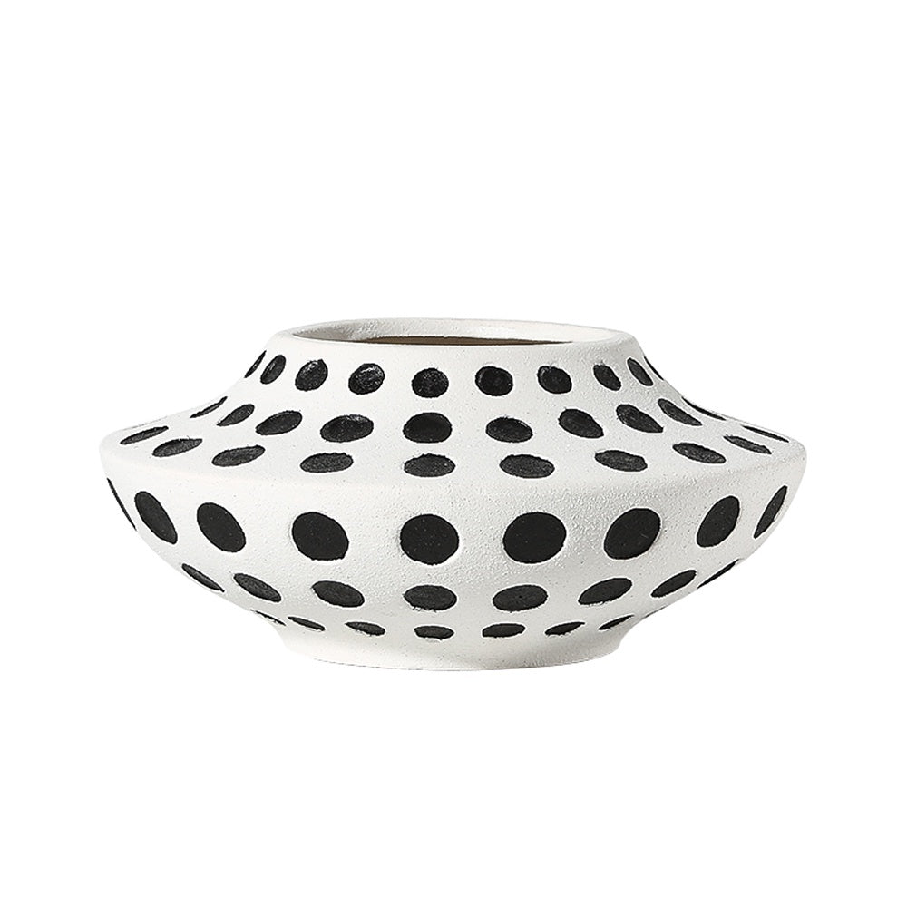 Black & White Ceramic Round Vase with Polkadot Detail FD-D22096B