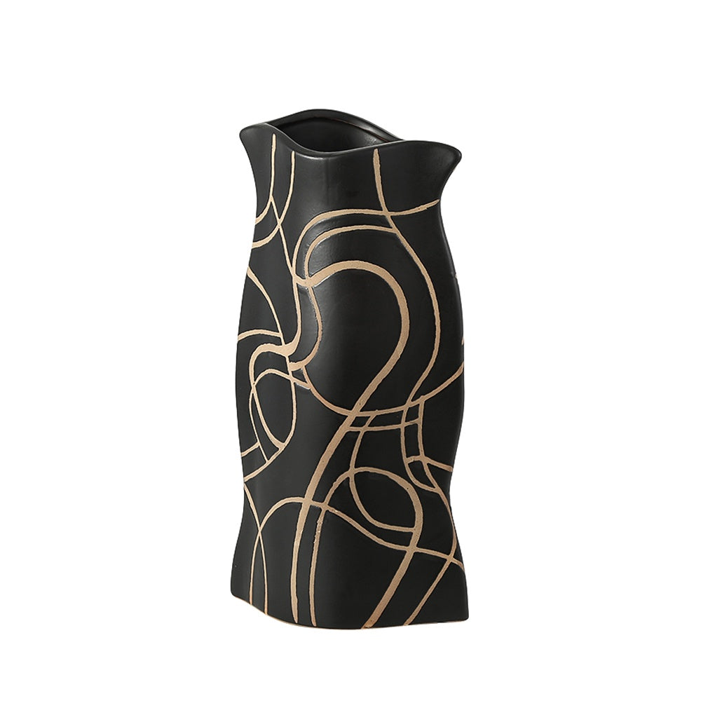 Black Ceramic Vase with Linear Detail - Tall FD-D22130A