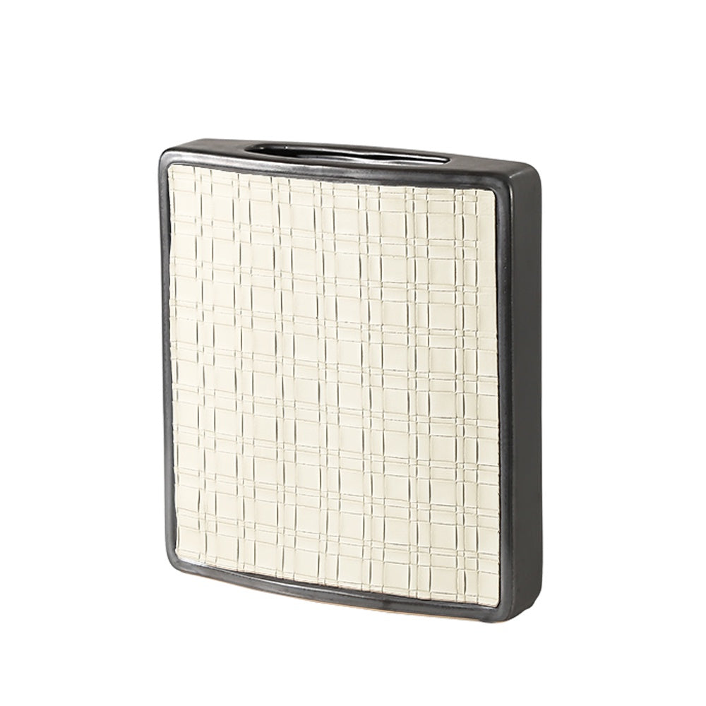 Large Rectangular Ceramic Vase with Contrast Leather Detail - Cream FD-D22140A