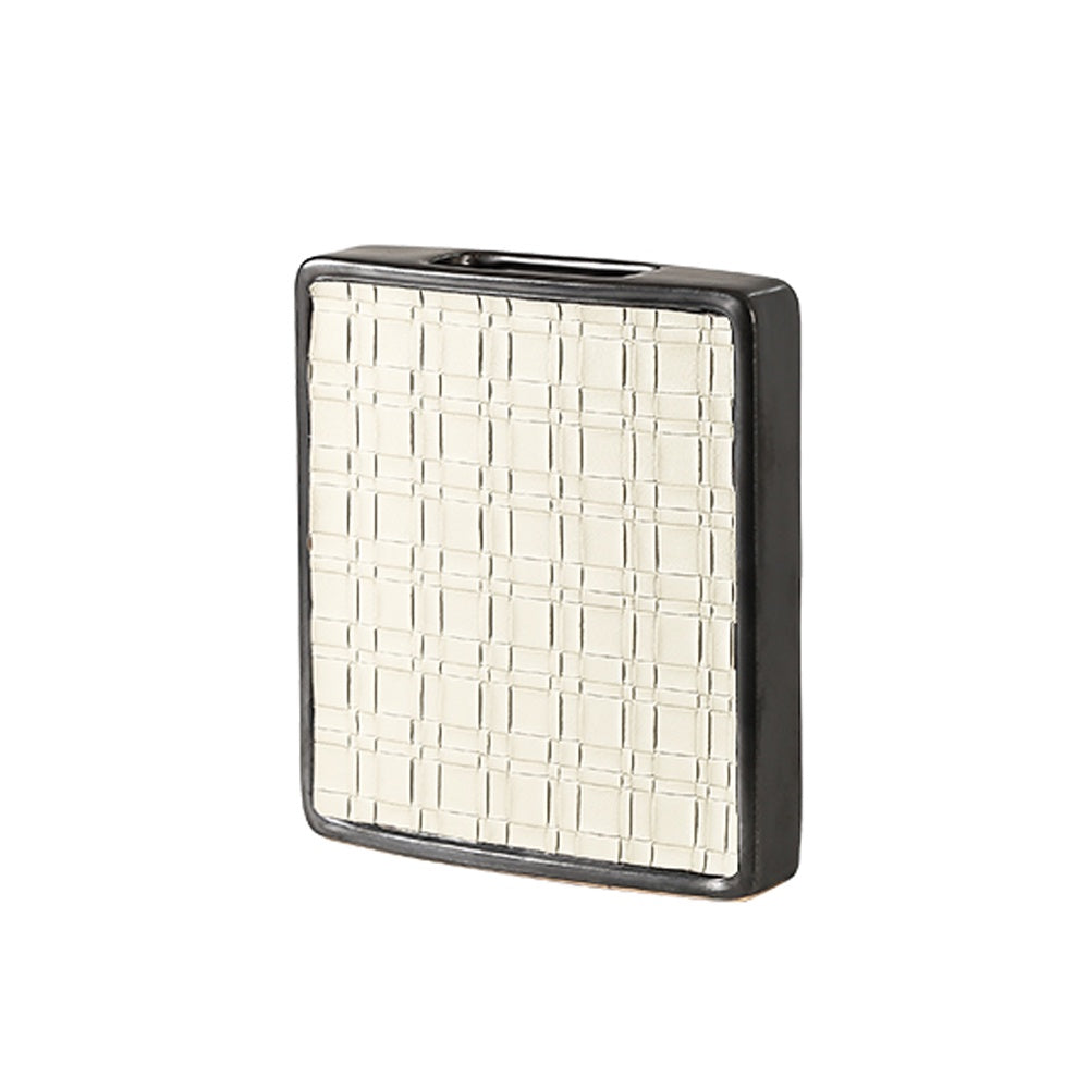 Medium Rectangular Ceramic Vase with Contrast Leather Detail - Cream FD-D22140B