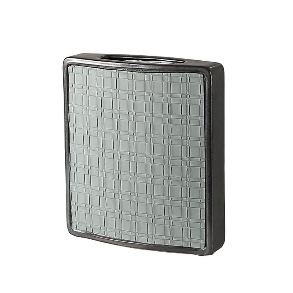 Large Rectangular Ceramic Vase with Contrast Leather Detail - Grey FD-D22141A
