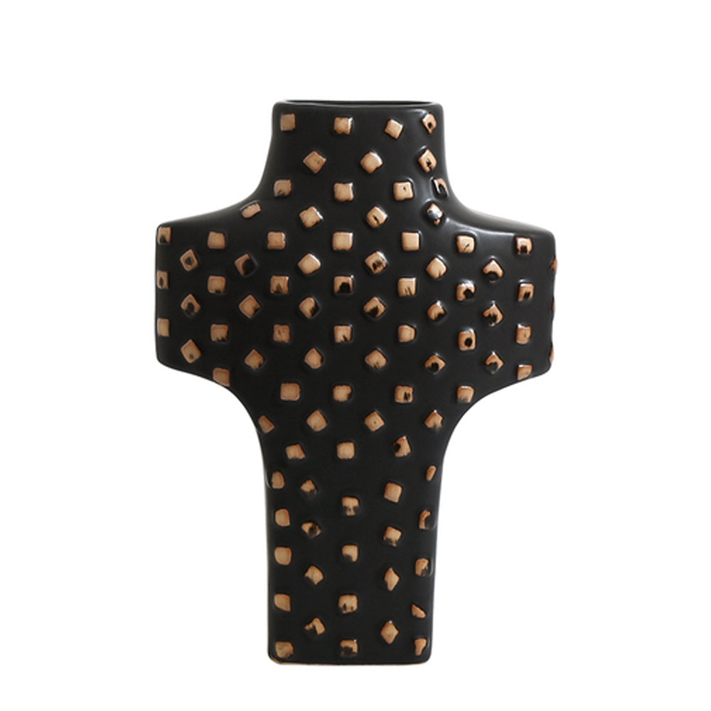 Black Ceramic Vase with Gold Detail FD-D23031A