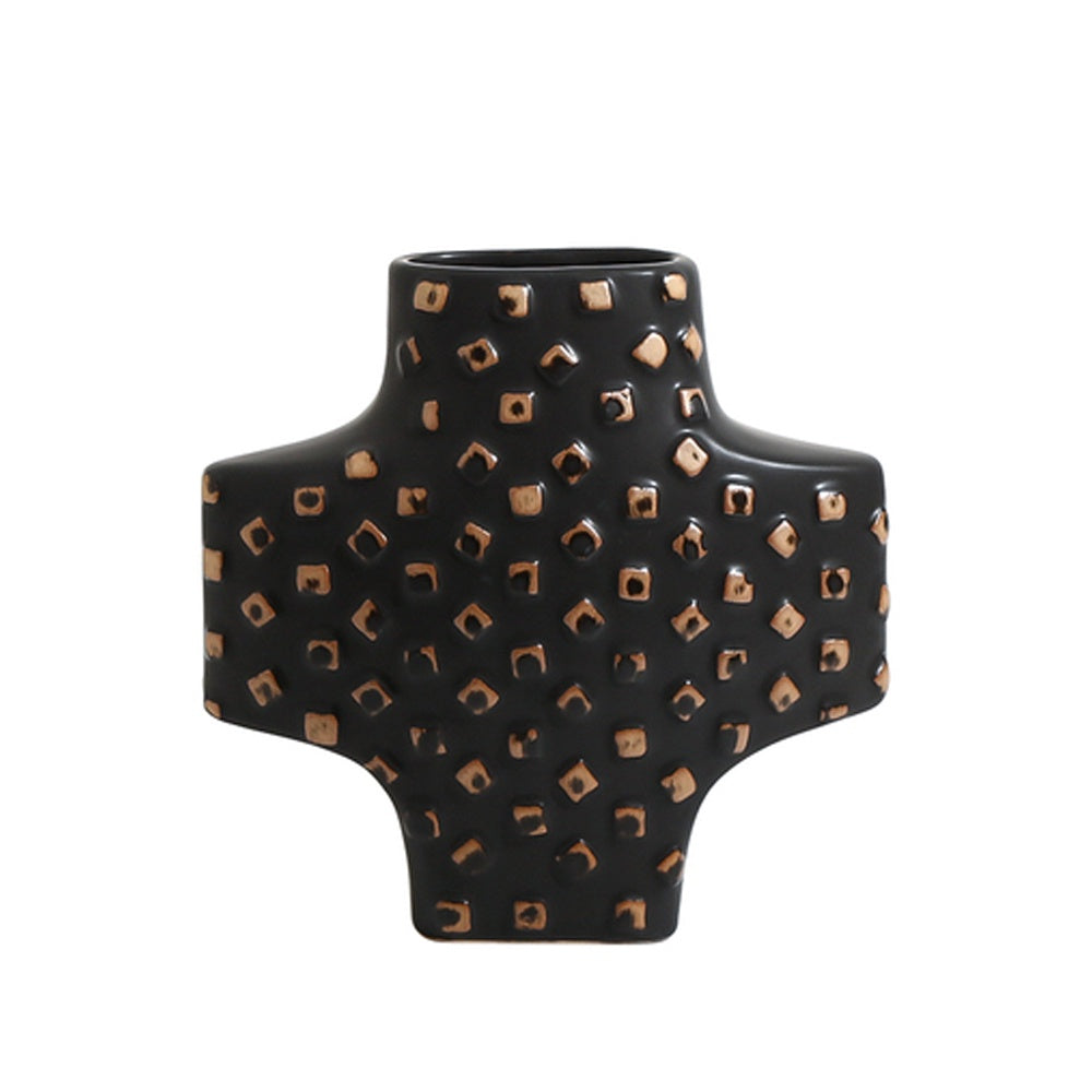 Black Ceramic Vase with Gold Detail FD-D23031B