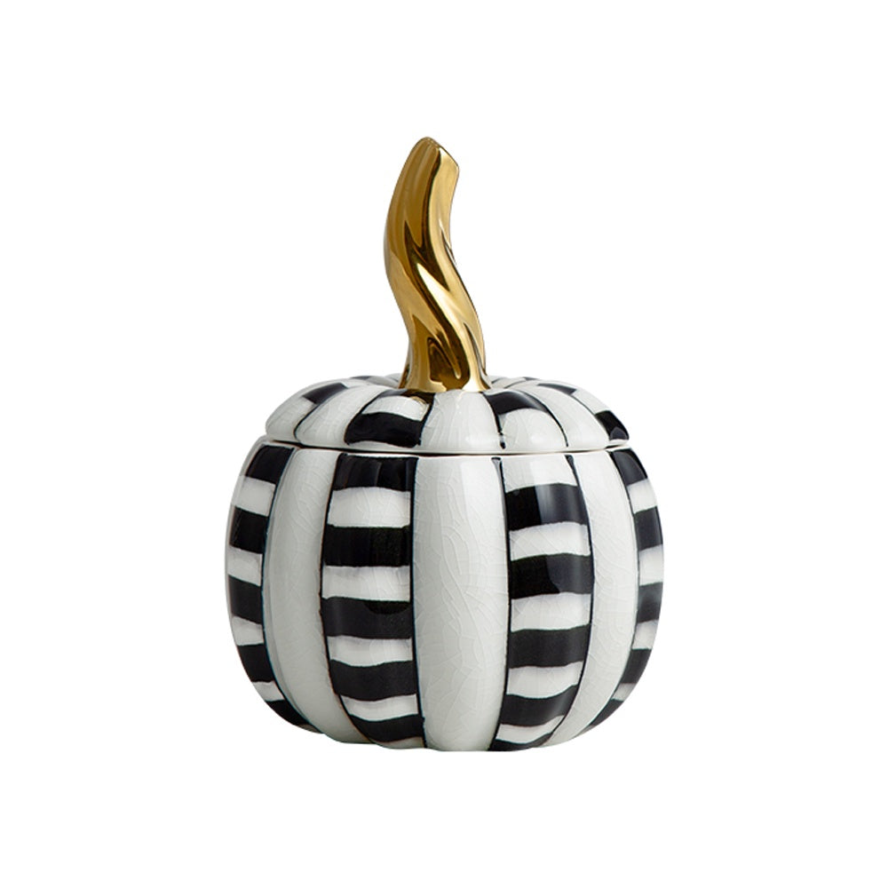 Black, White & Gold Ceramic Pumpkin Jar FD-D23067