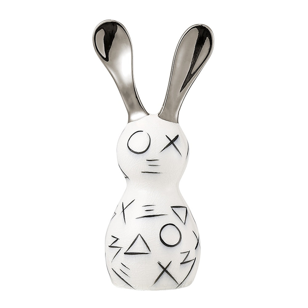 White Ceramic Rabbit Sculpture with Chrome Ears - Large FD-D23069A